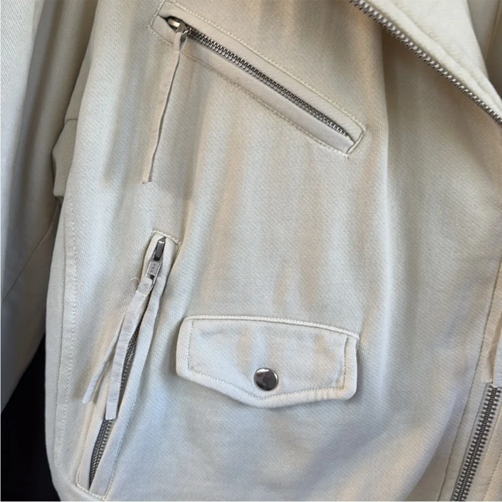 EUC Free People Rebel Moto Jacket Vanilla Cream Size Large Retail $198.00